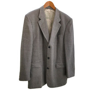 VTG Hugo Boss 90s Houndstooth Wool Blazer Mens 46R Oversized Made in Germany